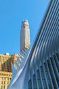 Architectonic details from One World Trade Center Transportation Hub. Manhattan, New York, USA