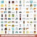 100 architectonics business icons set, flat style