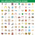 100 architectonics icons set, cartoon style