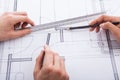 Architects making blueprint