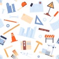 Architects Tools and Buildings Seamless Pattern Royalty Free Stock Photo