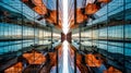 Architectural abstract reflection in mirrored surfaces of modern building or structure. AI generated