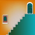 Architectural Abstract with Stairs, Door, and Window