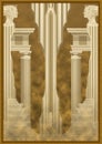 Architectural abstraction, greek columns golden color