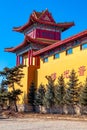 Architectural appearance of the Lingbao temple in Hunchun, China, in the northern province of Jilin