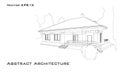 Architectural background with sketch of the house. Perspective view of the cottage. Black and white vector illustration Royalty Free Stock Photo