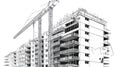Sketches of Building Construction Site with Crane and Apartment Building Royalty Free Stock Photo