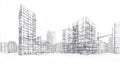 Architectural Wireframe Sketch of Modern City Skyscraper Buildings, Construction Project Concept Royalty Free Stock Photo