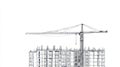 Construction Site Sketch - Crane and Building Outline on White Royalty Free Stock Photo