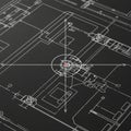 Architectural blueprint featuring a detailed floor plan on a black background. White Royalty Free Stock Photo