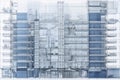 architectural blueprint of high-rise building, with details of each floor and room visible Royalty Free Stock Photo