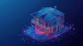Architectural Blueprint of a House with Luminous Digital Elements  Modern Housing Technology Royalty Free Stock Photo