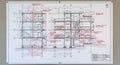 Architectural Blueprint with Red Markings and Notes Royalty Free Stock Photo