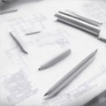 architectural blueprint, on sheet of paper, hand drawn, lattice-like structure, pencil sketch, design by architect, gray and white Royalty Free Stock Photo