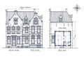 Architectural blueprint of a two-story gabled-roof building, Royalty Free Stock Photo