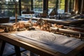 Architectural Blueprints and Drafting Tools on a Clean Wooden Table in a Modern Office