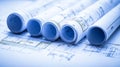 Architectural Blueprints Rolled Technical Drawings For Construction And Engineering Project Royalty Free Stock Photo