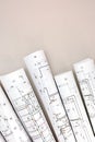 Architectural blueprints rolls of plans and technical drawings Royalty Free Stock Photo