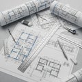The scene suggests a workspace for design or architectural planning, emphasizi Royalty Free Stock Photo