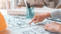 Architectural building design and construction plans with blueprints Royalty Free Stock Photo