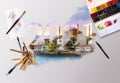 Architectural calendar 2021. cover, Artist table up, watercolor illustration Istanbul, Turkey.