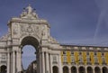 Architectural close up of Rua Augusta arch and colonnade