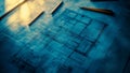 Architectural concept featuring blueprints, pencils, and drafting tools. Royalty Free Stock Photo