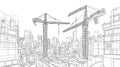 Construction site with tower cranes and modern buildings sketch Royalty Free Stock Photo