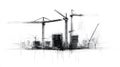 Construction Site Sketch Cranes and Buildings Under Construction Royalty Free Stock Photo