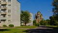 Sovjet apartment buildings and Saint Nicholas Naval Cathedral in Karosta, Liepaja, Latvia Royalty Free Stock Photo