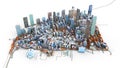 Architectural 3D model illustration of a large city on a white b