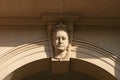 Beige arch keystone of sculpted rock Queen Victoria head relief on historic Custom House, Circular Quay, Sydney, NSW, Australia