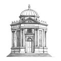 An architectural depiction of a domed structure in black and white Royalty Free Stock Photo