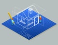 Architectural design blueprint drawing 3d