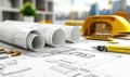Architectural Design Plans on a Desk Royalty Free Stock Photo