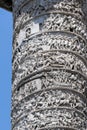 Architectural detail from ancient Marcus Aurelius Column in front of Palazzo Chigi in city of Rome, Italy Royalty Free Stock Photo