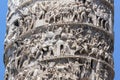 Architectural detail from ancient Marcus Aurelius Column in front of Palazzo Chigi in city of Rome, Italy Royalty Free Stock Photo