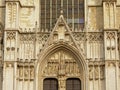 Architectural detail of Brussels Cathedral with arch and statues of saints