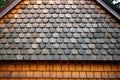 architectural detail of a cabin exterior - wooden shingles Royalty Free Stock Photo