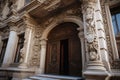 architectural detail close-up of a grand entrance, with intricate detailing and elegant details