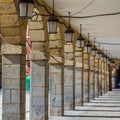 Architectural detail, columns and arches in Leon, Spain