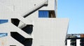 Architectural detail of the exterior staircase on the facade of the Museu del Disseny in Barcelona