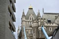 Architectural detail of Iconic Tower Bridge in London, England in a cloudy day. Royalty Free Stock Photo