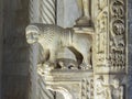 Architectural detail of a lion on an entrance to a St. Lawrence cathedral in Trogir, Croatia