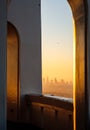 Architectural detail and Los Angeles skyline viewed from Griffith observatory Royalty Free Stock Photo