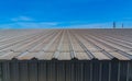 Architectural detail of metal roofing on commercial construction Royalty Free Stock Photo