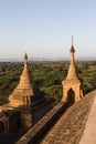 Architectural detail of a pagoda in the foreground Royalty Free Stock Photo