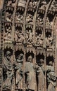 Architectural detail of statues on portico of Notre Dam Cathedral in Strasbourg, Alsace, France.