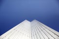 Architectural Detail of steel metal a modern geometry with blue sky background with copy space