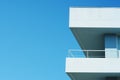 Architectural detail of white modern Mediterranean house in blue sky background. Minimal architecture building detail in Royalty Free Stock Photo